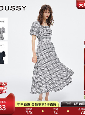 moussy 夏季新品法式田园风格纹泡泡袖连衣裙女028ISZ33-0771