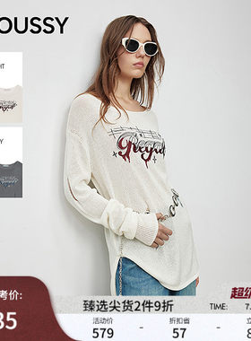 MOUSSY春季新品休闲慵懒风破洞圆领长袖针织衫028IAA70-0761
