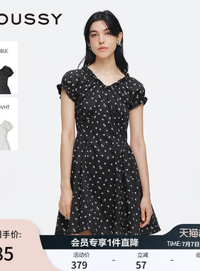 MOUSSY春季新品甜美风花边V领泡泡袖碎花连衣裙028ISA33-3951