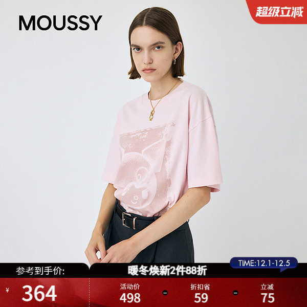 MOUSSY&酷洛米合作款 2025秋季新品做旧印花短袖T恤010IAF01-5401