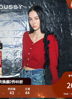 MOUSSY 冬季新品前后两穿通勤花朵纽扣针织开衫010HAH70-9191