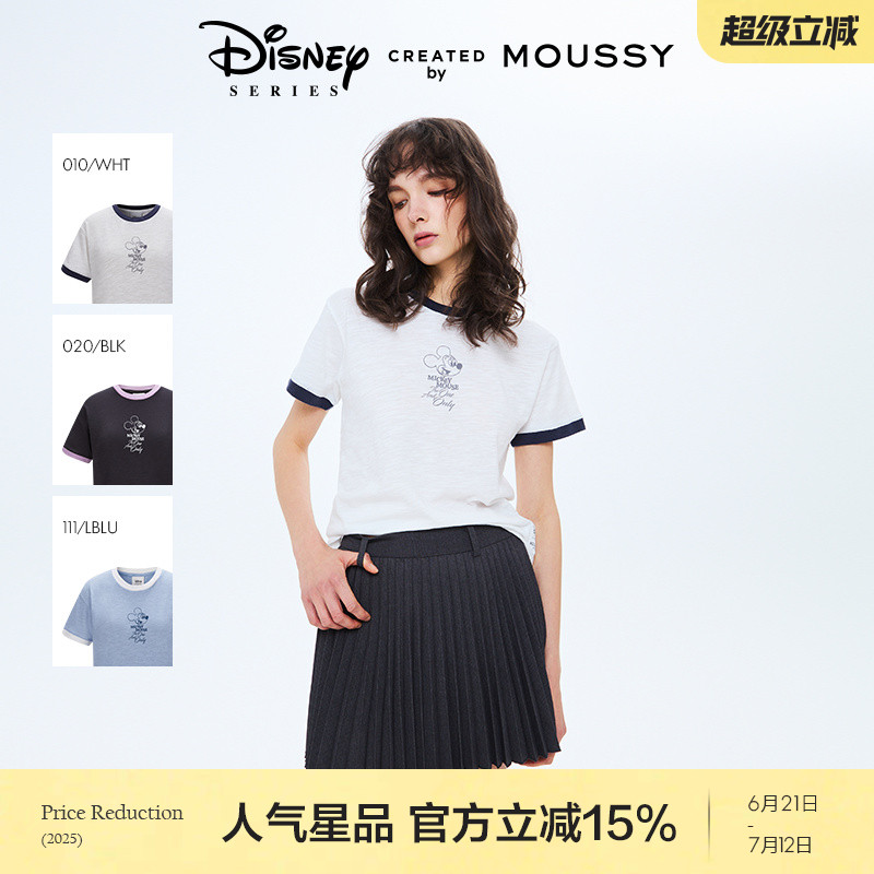 MOUSSY2025夏季新品迪士尼联名米奇头像撞边短袖T恤010ISY90-4221