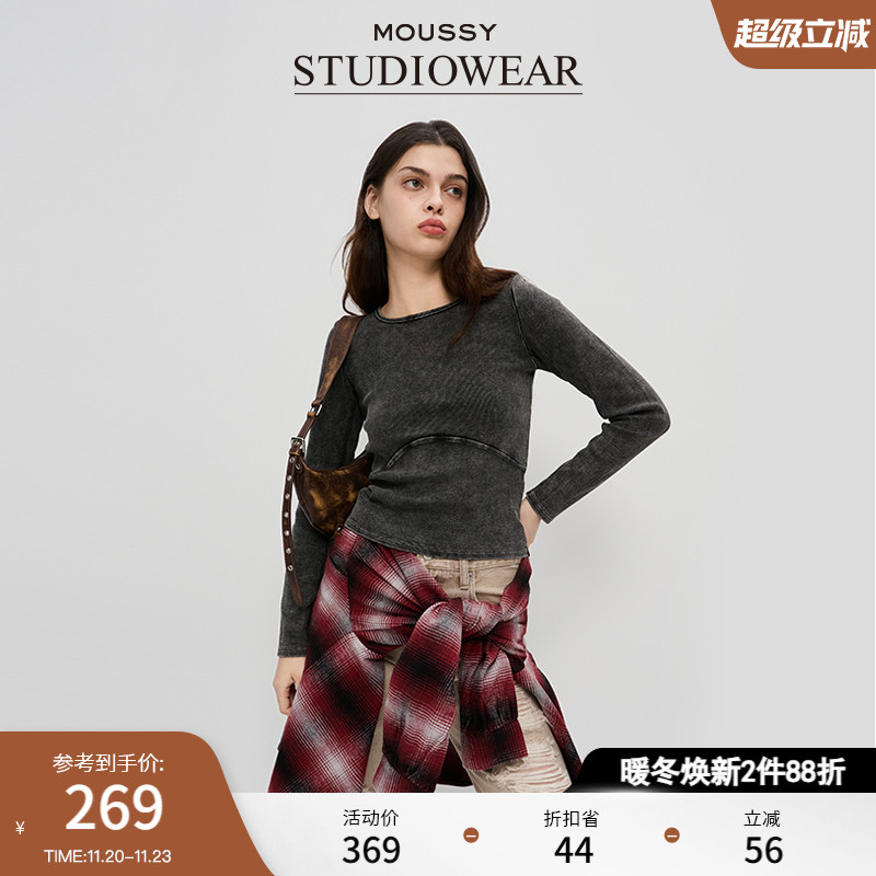 针织做旧MOUSSY套头圆领