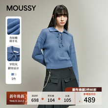 MOUSSY 2025冬季新品温柔学院风系带翻领毛针织衫女028IAZ70-2721