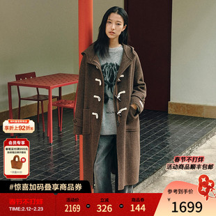 MOUSSY 冬季新品通勤复古风牛角扣长款毛呢大衣028IAC30-1089