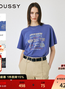 MOUSSY 夏季新品美式复古风印花做旧短袖T恤女010ISQ90-6851
