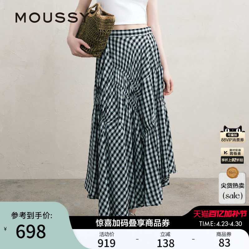 MOUSSY 春季文艺感不规则格纹半身裙女028ISA30-3021