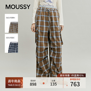 028IAA31 MOUSSY 风大口袋格纹阔腿长裤 复古工装 1035 2026早春新品