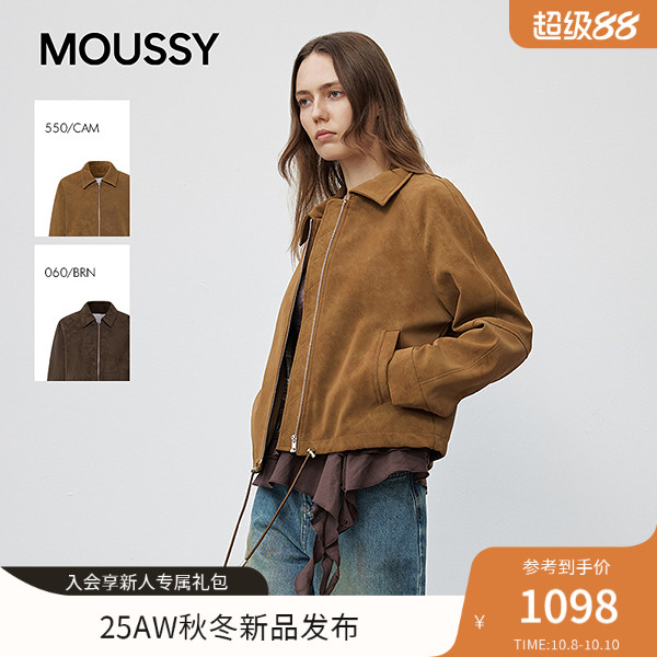 MOUSSY 2025秋季新品复古风简约翻领长袖夹克外套女028IAA30-1028