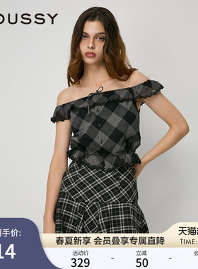 MOUSSY 春季新品文艺港风多穿法格纹吊带上衣女028HAZ30-0411