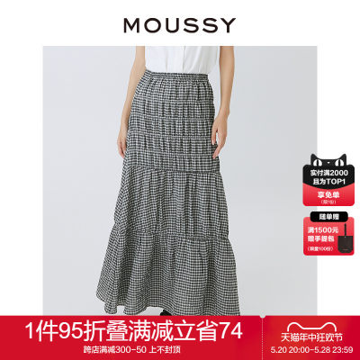 moussy打揽抽褶小格纹设计半身裙