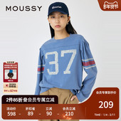 春季 新品 撞色运动感宽松圆领长袖 MOUSSY T恤女010ISL90 1311