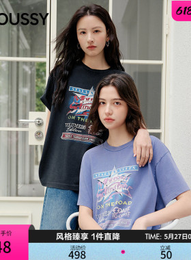 MOUSSY2026夏季新品美式复古风做旧印花短袖修身T恤010JS290-2491