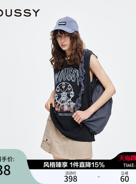 MOUSSY 夏季新品美式街头摩天轮LOGO无袖T恤女028JSX90-1048