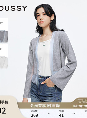 MOUSSY 春季新品甜美撞色网纱拼接V领针织衫女028ISA70-2561
