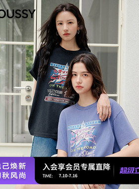 MOUSSY2026夏季新品美式复古风做旧印花短袖修身T恤010JS290-2491
