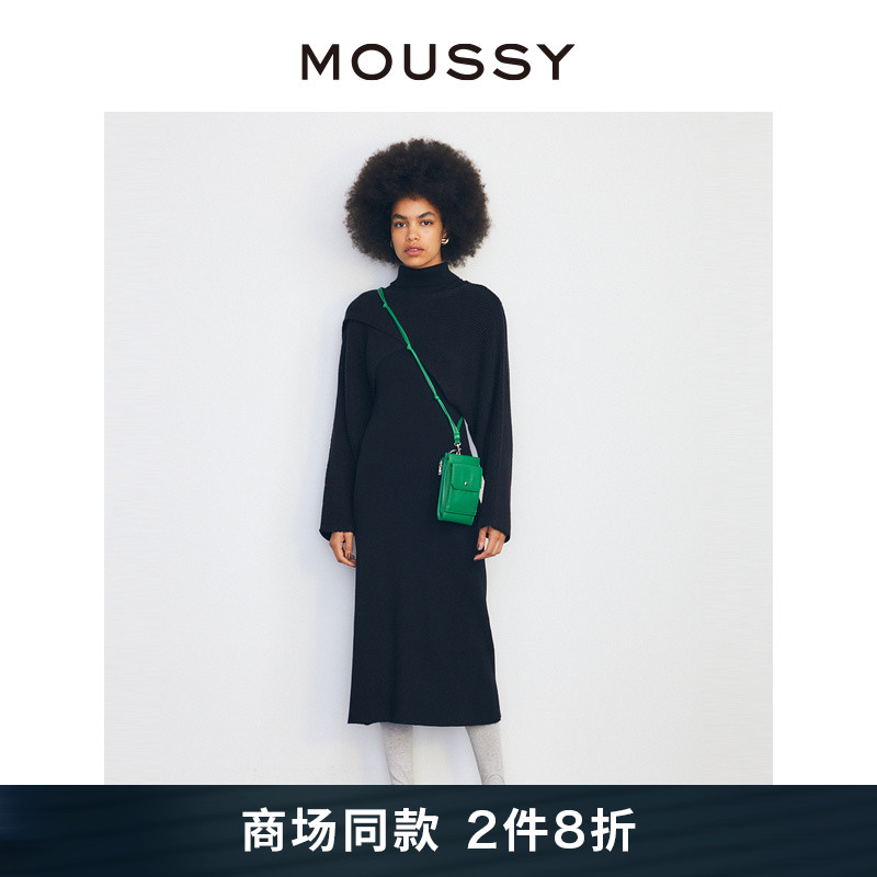 MOUSSY 冬季新品假坎肩交叉外套修身针织连衣裙010FAK70-6020