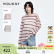 1047 T恤028JSX90 MOUSSY早秋新品 休闲条纹撞色字母印花长袖