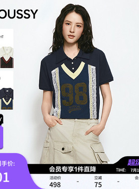 MOUSSY 2026夏季新品美式蕾丝拼接印花polo短袖T恤028JSZ90-1056