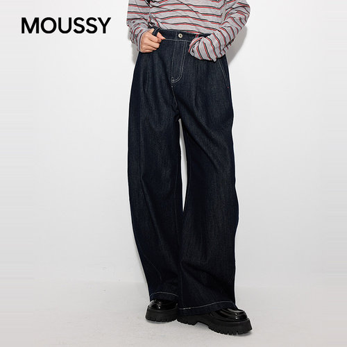 MOUSSY 2026秋季新品复古丹宁风休闲阔腿牛仔长裤女028JSC11-1026