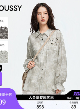 MOUSSY 2026夏季新品复古气质港风印花荷叶袖衬衫女028JSZ30-1078
