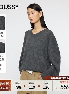 MOUSSY2025冬季新品慵懒学院风宽松廓形V领毛针织衫010IA170-8141