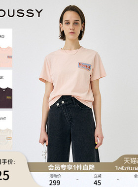 MOUSSY 早春新品美式复古做旧LOGO宽松短袖T恤010IS290-4771