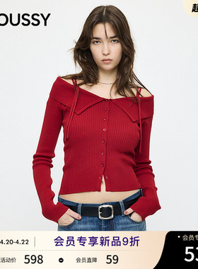 MOUSSY 2026春季新品辣妹风系带一字领修身针织衫女010JS370-1961