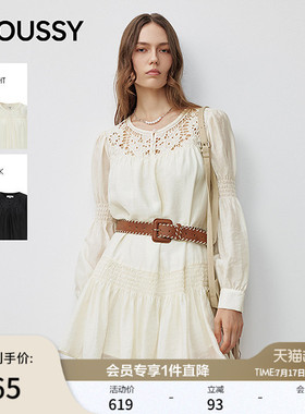 MOUSSY 早春新品甜美镂空褶皱拼接长袖连衣裙女028IAA33-1004