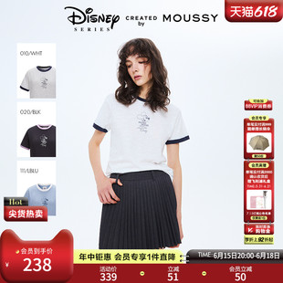 MOUSSY春季新品迪士尼联名米奇头像撞边短袖T恤010ISY90-4221