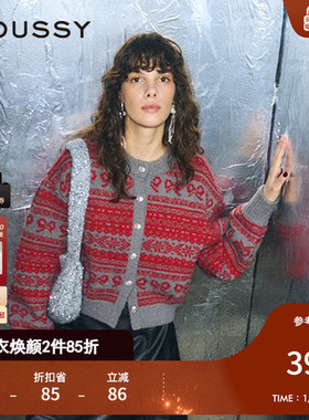 MOUSSY 冬季新品费尔岛vintage港风针织开衫女010HAL70-5181