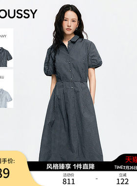 MOUSSY26夏季新品文艺泡泡袖显瘦格纹衬衫连衣裙028JSC33-1034
