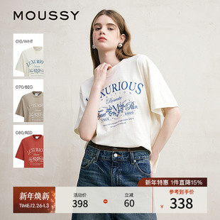 T恤女028ISZ90 复古感字母印花宽松短袖 0561 早秋新品 MOUSSY