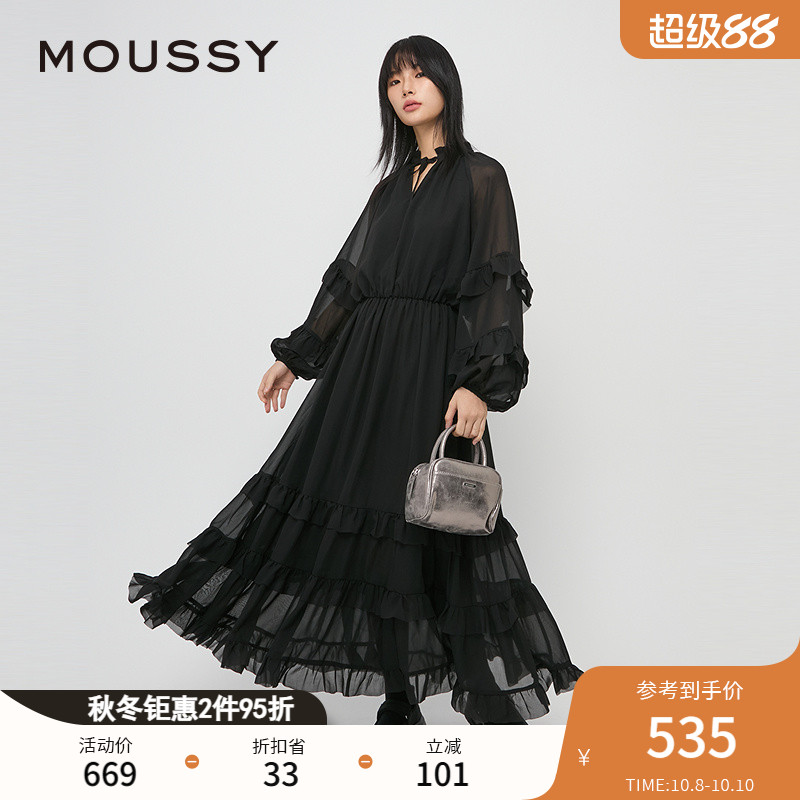 MOUSSY 24秋季新品法式优雅温柔风雪纺连衣裙028HAZ30-2261