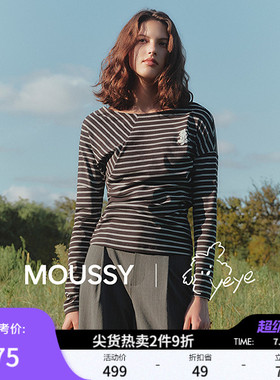 MOUSSY潦草小狗系列春季新品印花斜肩长袖T恤衫女028IAA01-1009