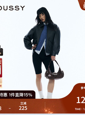 MOUSSY 2025春季新品美拉德色系翻领皮衣夹克外套女010ISH30-0581