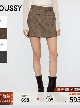 MOUSSY 2025冬季新品复古通勤风高腰A字粗花呢短裙010IA331-3631