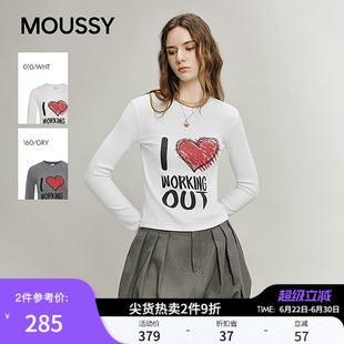 MOUSSY 春季新品爱心涂鸦圆领修身休闲长袖T恤028IAA90-1036