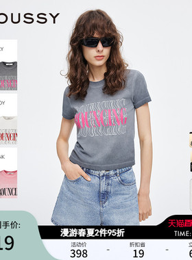 MOUSSY 夏季新品美式辣妹风做旧LOGO短袖T恤女028ISZ90-0871