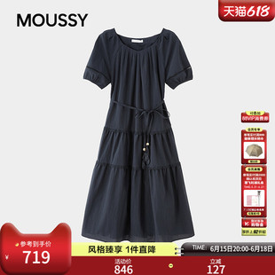 MOUSSY 2026夏季新品法式田园风系带收腰蛋糕连衣裙028JSC33-1035