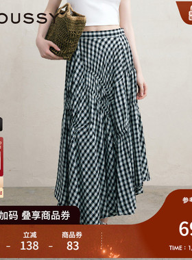 MOUSSY 秋季文艺感不规则格纹半身裙女028ISA30-3021