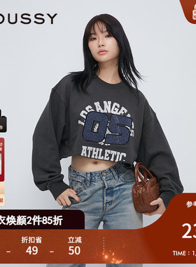 MOUSSY 冬季新品remake做旧裂缝印花卷边卫衣女010HAL90-7601