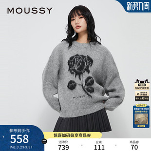 毛衣028IAZ70 MOUSSY 复古提花玫瑰图圆领针织衫 新品 1022 春季