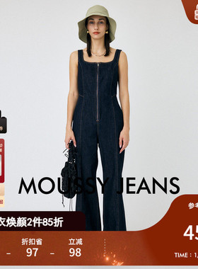 MOUSSY 秋季新品智性通勤风吊带连体裤牛仔裤女010HAS11-5071
