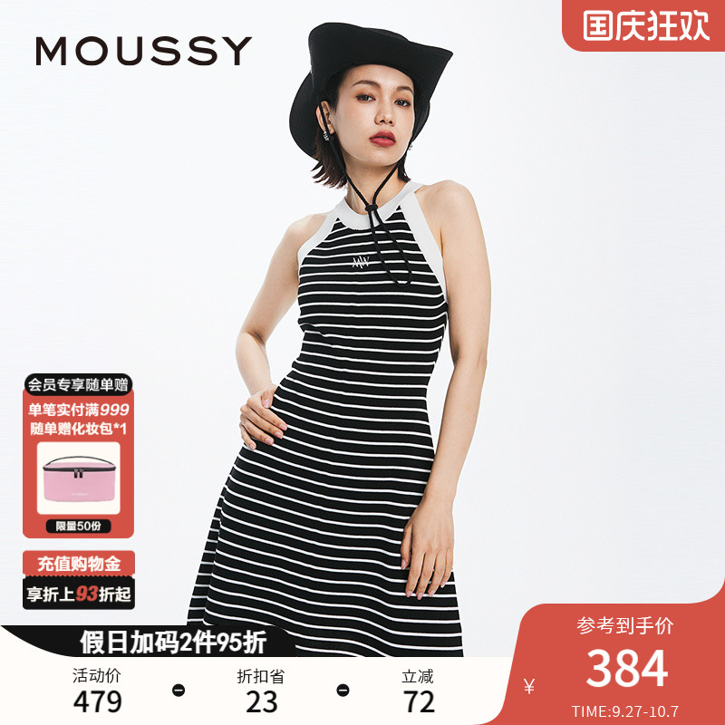 moussy优雅淑女无袖针织连衣裙