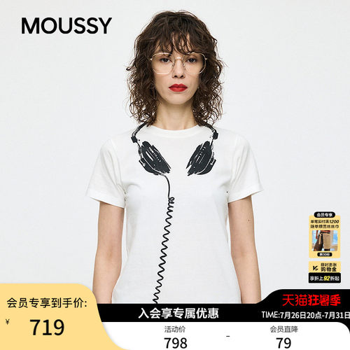 MOUSSY x Vaquera联名2026春季新品耳机印花短袖T恤010JSF01-0021