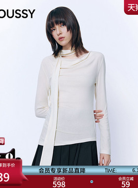 MOUSSY2026春季新品清冷温柔风飘带荡领修身长袖T恤028JSA80-1014