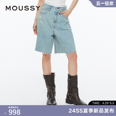 MOUSSY日系摇滚风做旧牛仔短裤