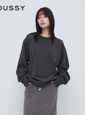 MOUSSY 冬季新品复古做旧感中性风圆领套头卫衣028HAA80-2861