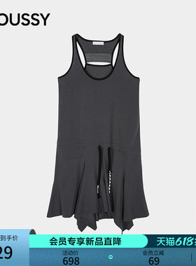MOUSSY2026夏季新品复古辣妹收腰荷叶边无袖连衣裙028JSZ80-1023